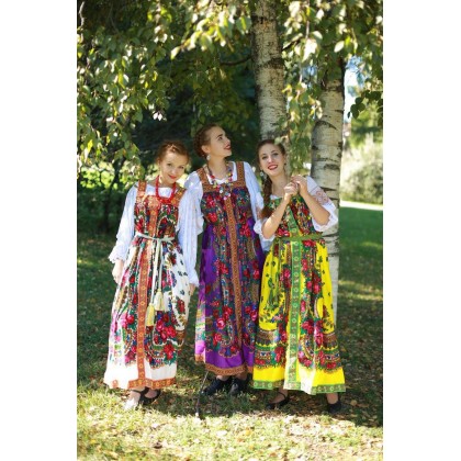 Russian traditional slavic dress, Sarafan from Pavlovo Posad russian shawl, Russian national costume, 100% wool