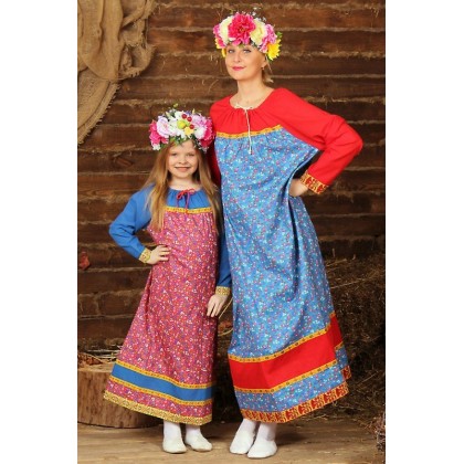 Russian cotton dress for girl and woman "Liubava", Slavic folklore, Ethnic clothing, Russian costume