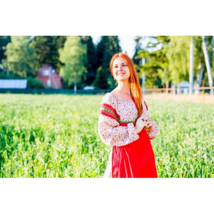 Russian cotton dress for girl and woman "Zabava", Slavic folklore, Ethnic clothing, Russian costume