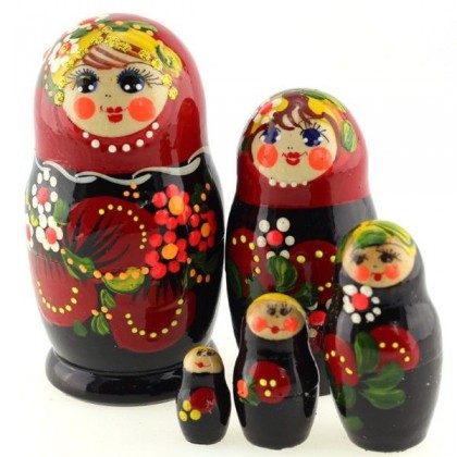 Nesting Doll with 5 pcs 4" tall, Matryoshka doll, Hand painted, Russian traditional art