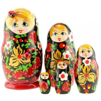 Nesting Doll with Ladybug 5 pcs 4" tall, Matryoshka doll, Hand painted, Russian traditional art