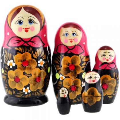 Nesting Doll with 5 pcs 4" tall, Matryoshka doll, Hand painted, Russian traditional art