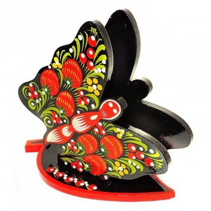 Butterfly Napkin holder painted in Khokhloma style, Xoxloma paint, Russian traditional art