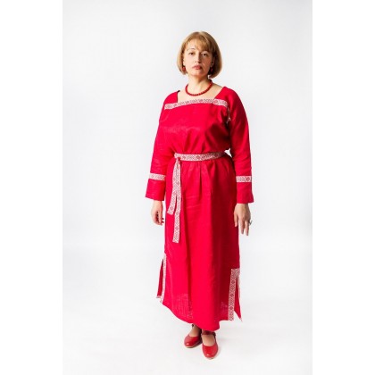 Loose red dress / Unique Linen Dress/ long Linen tunic / Linen russian dress / Russian folklore costume / folk dress